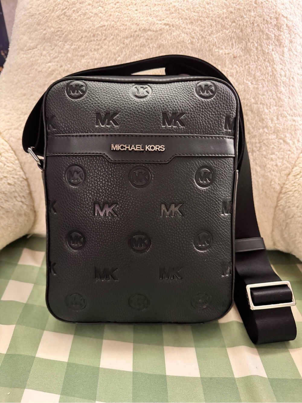 Michael Kors Black Embossed MK Messenger Bag
